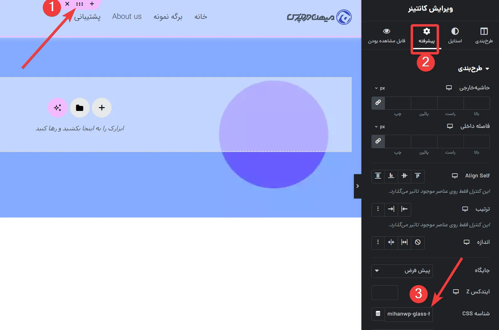محل وارد کردن CSS ID 