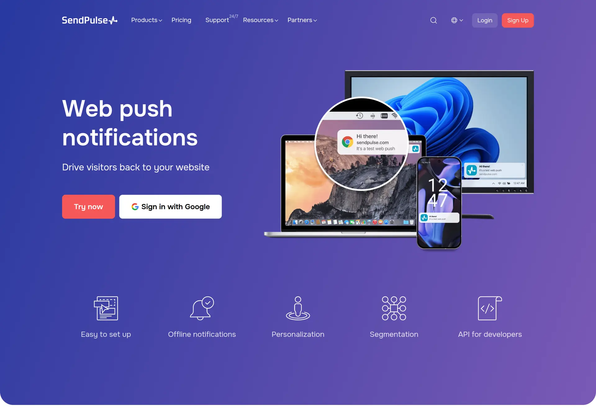 نمایی از قابلیت Web Push در SendPulse و اجزای اعلان مرورگر