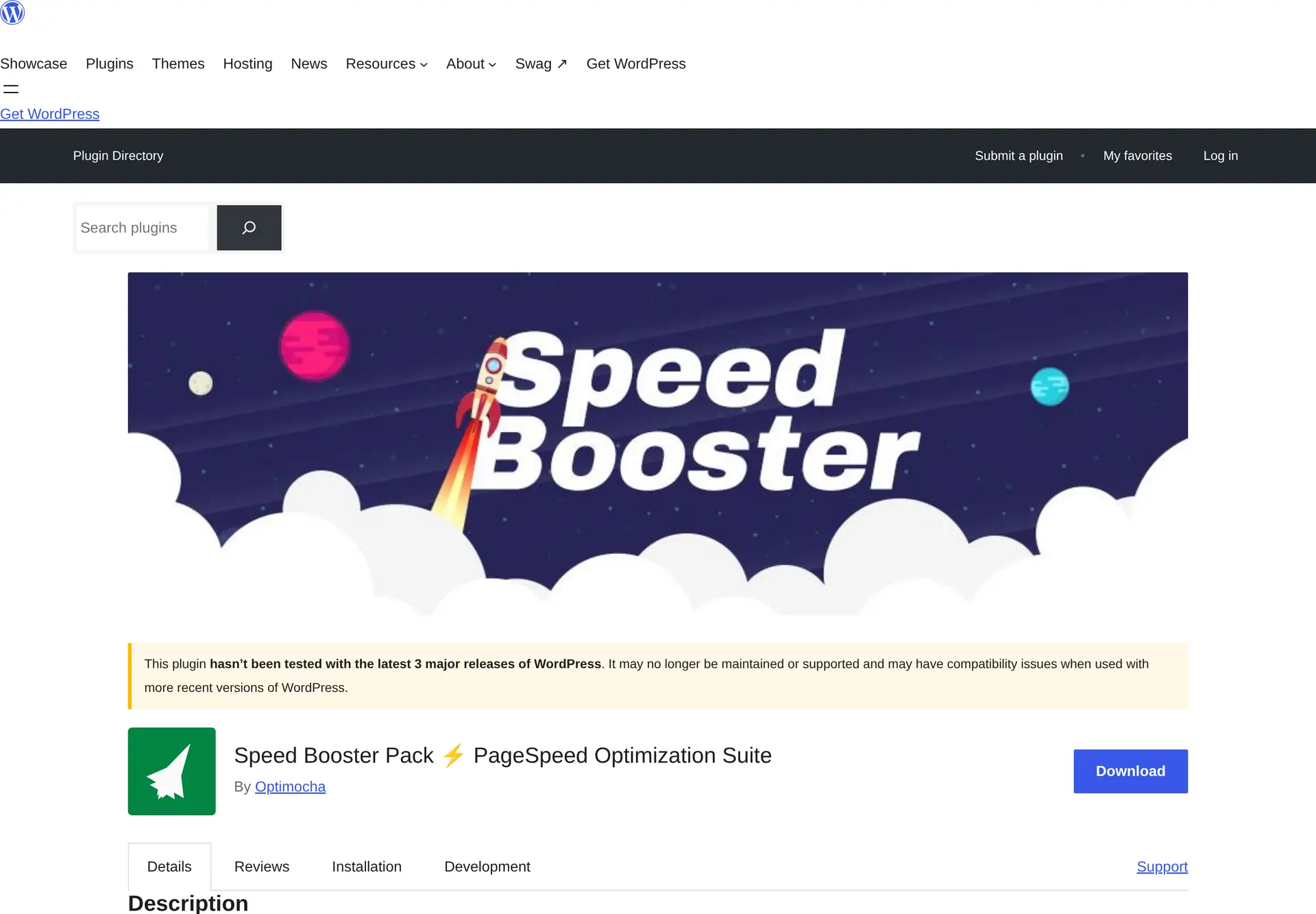 صفحه افزونه Speed Booster Pack در مخزن رسمی وردپرس