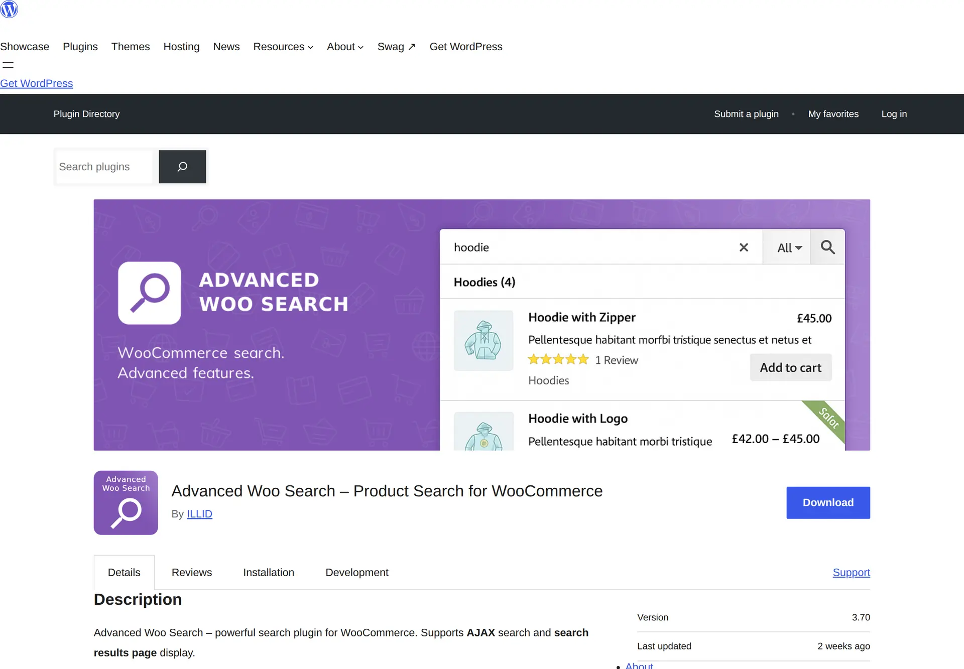 صفحه رسمی افزونه Advanced Woo Search در مخزن وردپرس