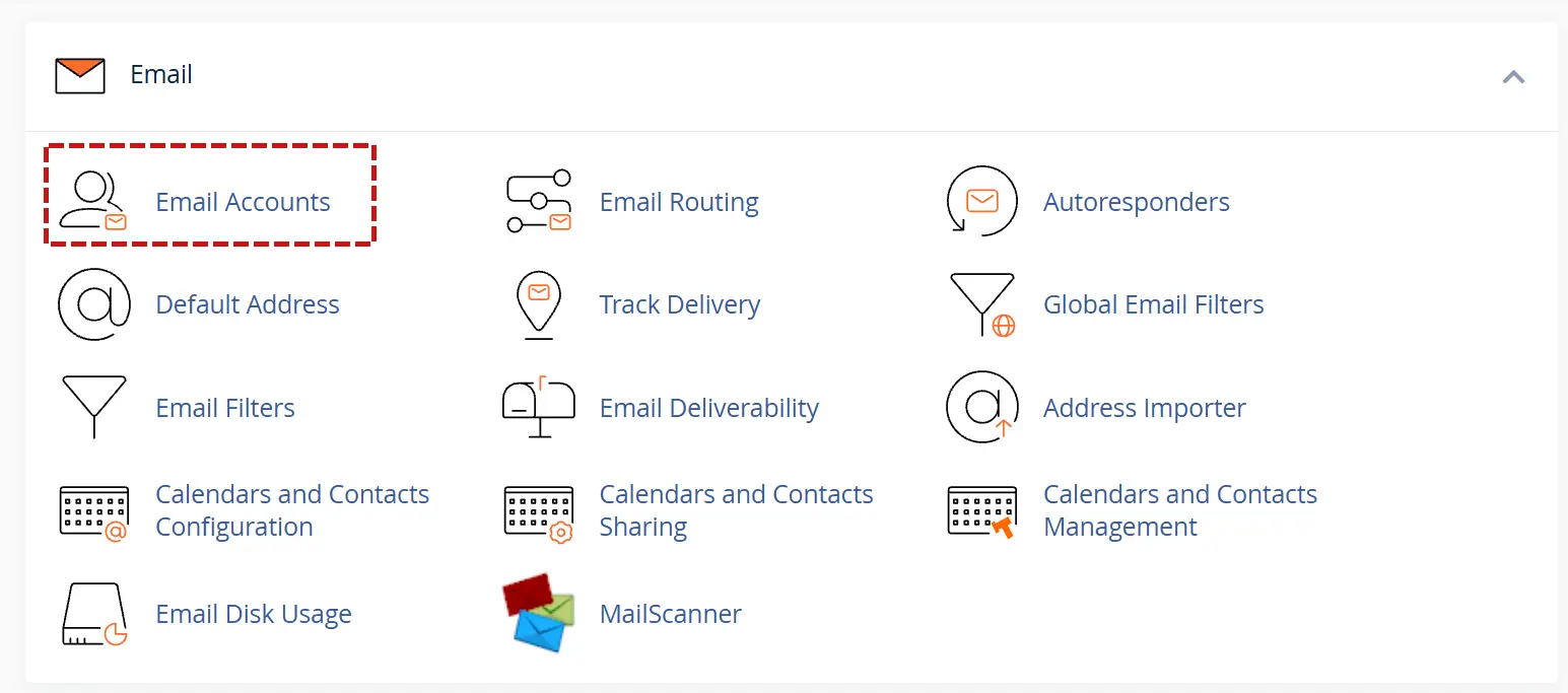 دسترسی به Email Accounts در سی پنل