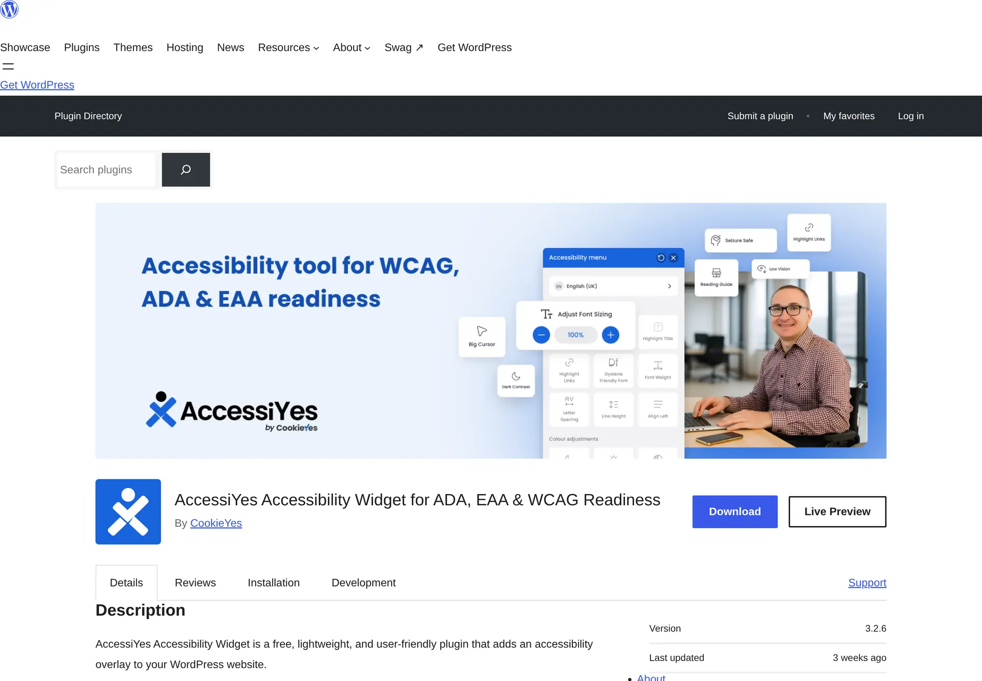 صفحهٔ رسمی افزونهٔ AccessiYes Accessibility Widget و معرفی قابلیت‌های پنل دسترس‌پذیری