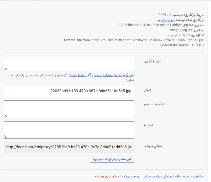 بررسی فایل واردشده در کتابخانه رسانه وردپرس