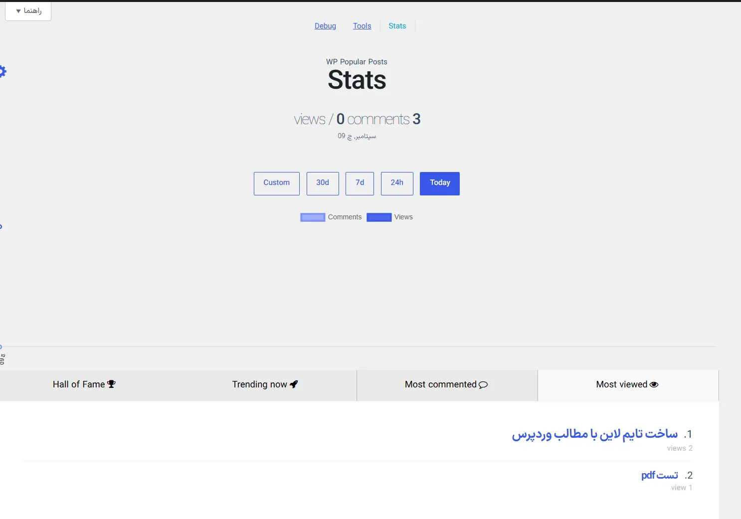 آمار جمع شده در افزونه