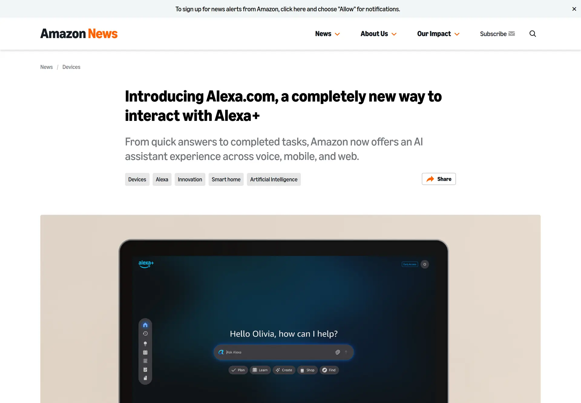 صفحه رسمی معرفی Alexa+ نشون می‌ده Alexa امروزی آمازون یک دستیار هوشمنده و با سرویس قدیمی رتبه‌بندی سایت‌ها فرق داره.