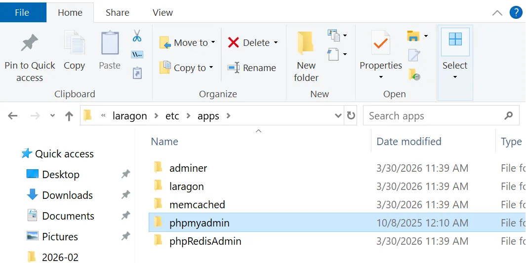 نصب phpmyadmin روی لاراگون