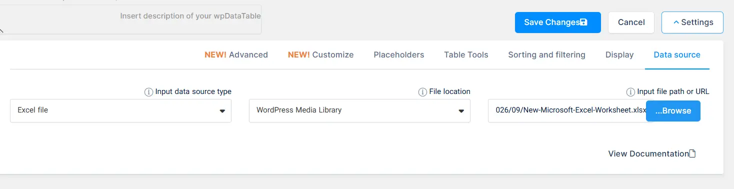 مراحل واردکردن فایل CSV در wpDataTables
