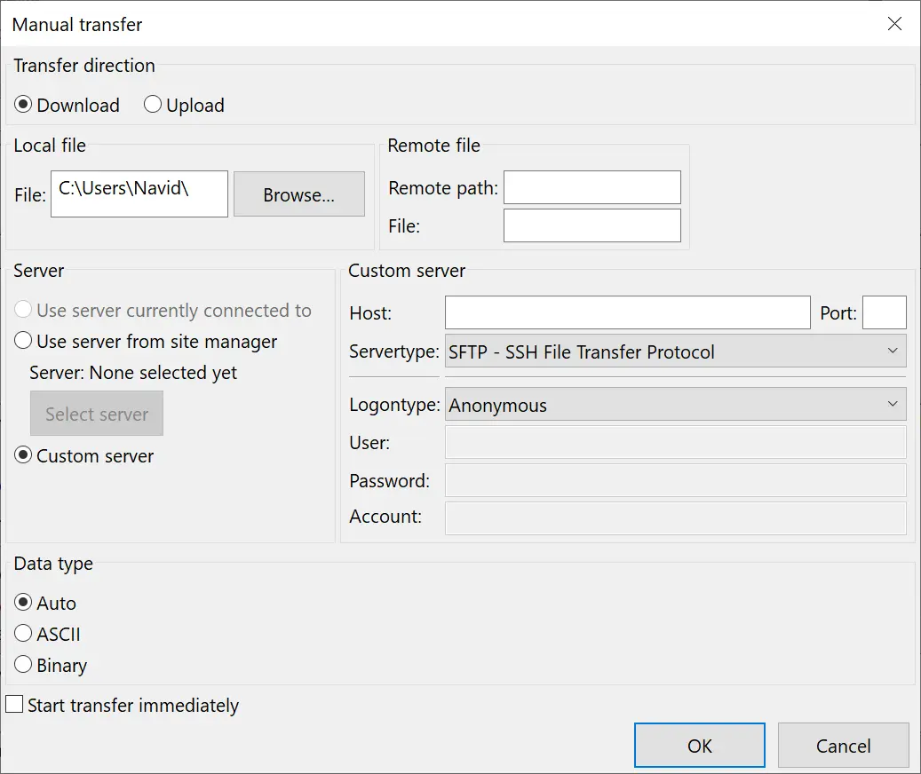 انتقال فایل‌ها با filezilla