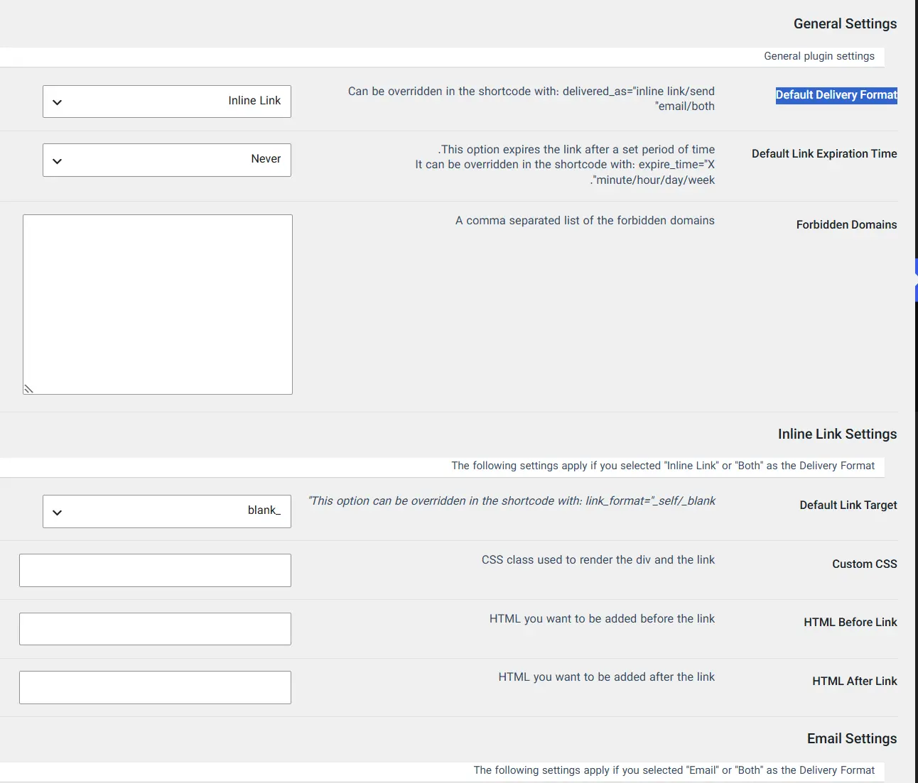 تنظیمات افزونه Email Before Download