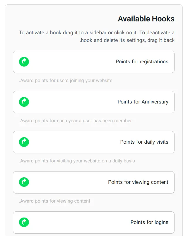 فعال‌کردن Hooks و انتخاب قوانین امتیازدهی