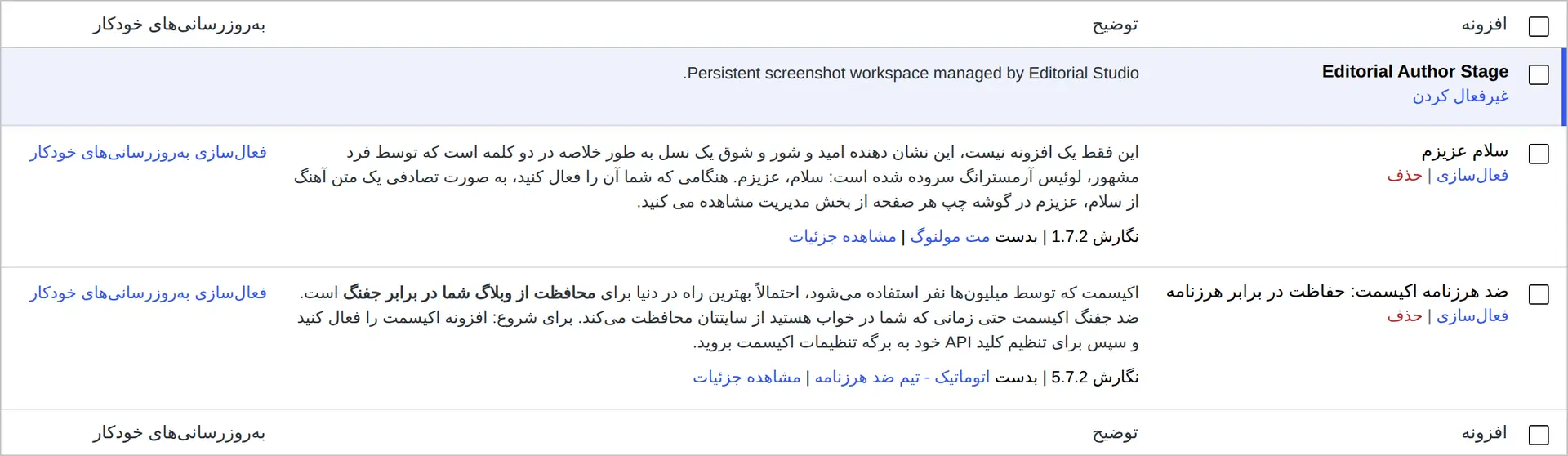 برای آزمایش تداخل، افزونه شخصی‌سازی پیشخوان رو از صفحه افزونه‌ها موقتاً غیرفعال کنید.