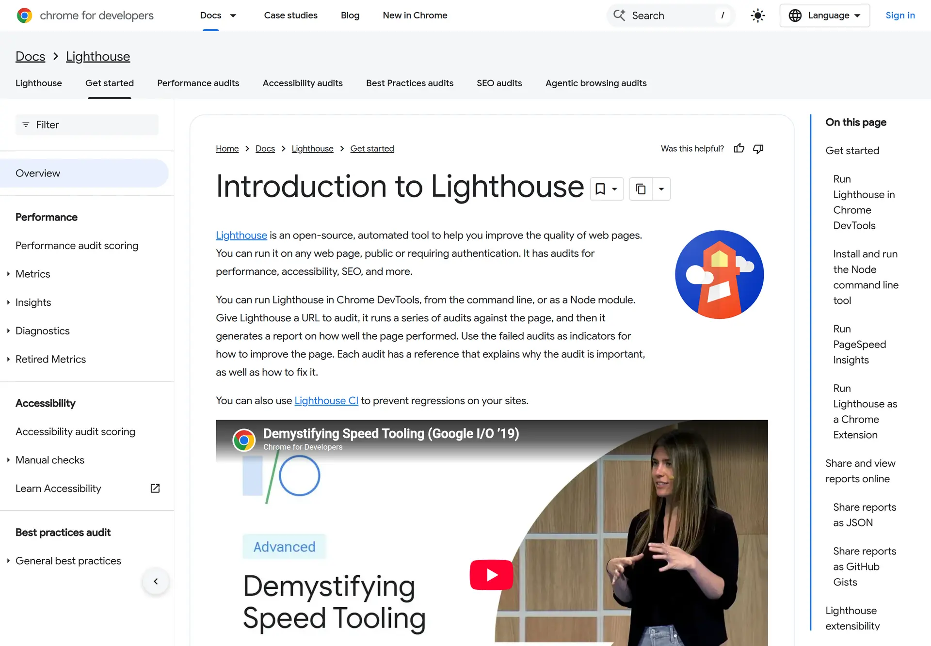 صفحه رسمی Google Lighthouse