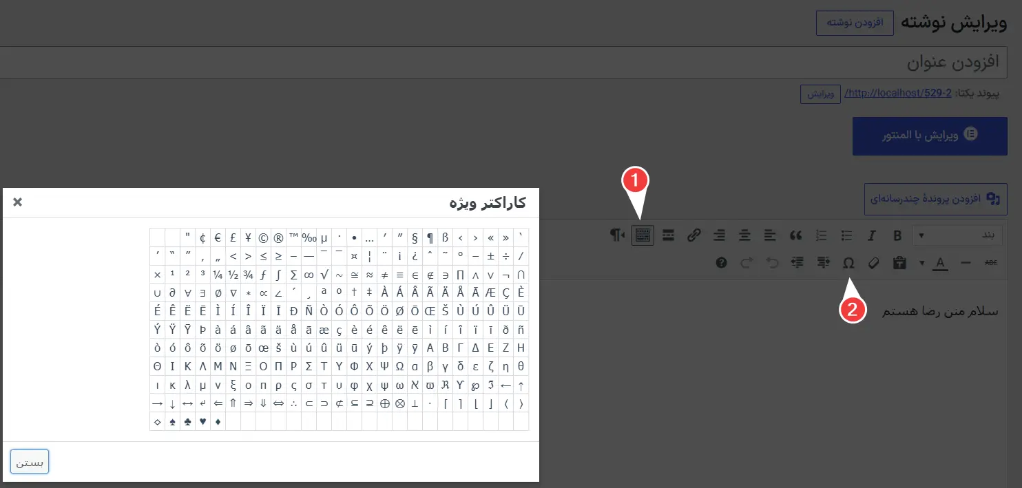 استفاده از انتخاب‌گر کاراکتر با افزونه Insert Special Characters در ویرایشگر کلاسیک