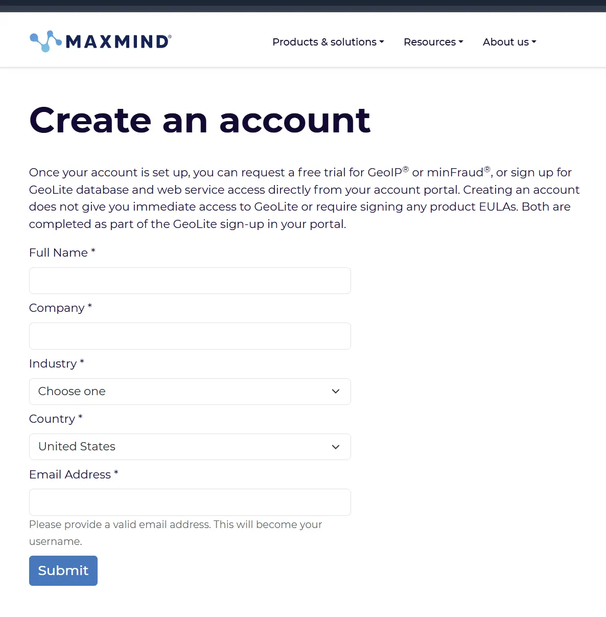 ثبت نام در MaxMind 