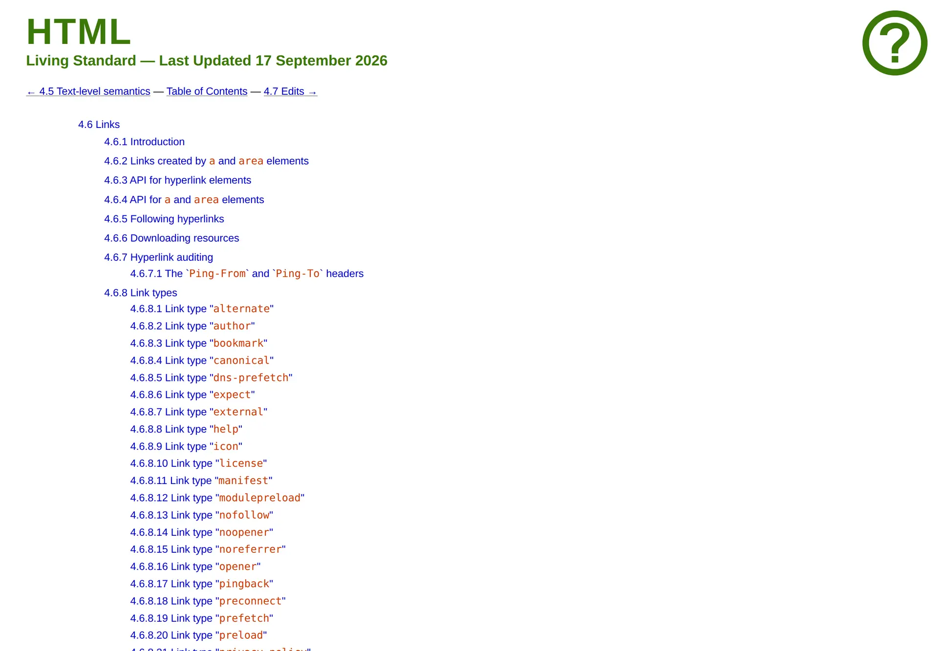 توضیح استاندارد HTML درباره رفتار ضمنی noopener برای لینک‌های دارای target="_blank"