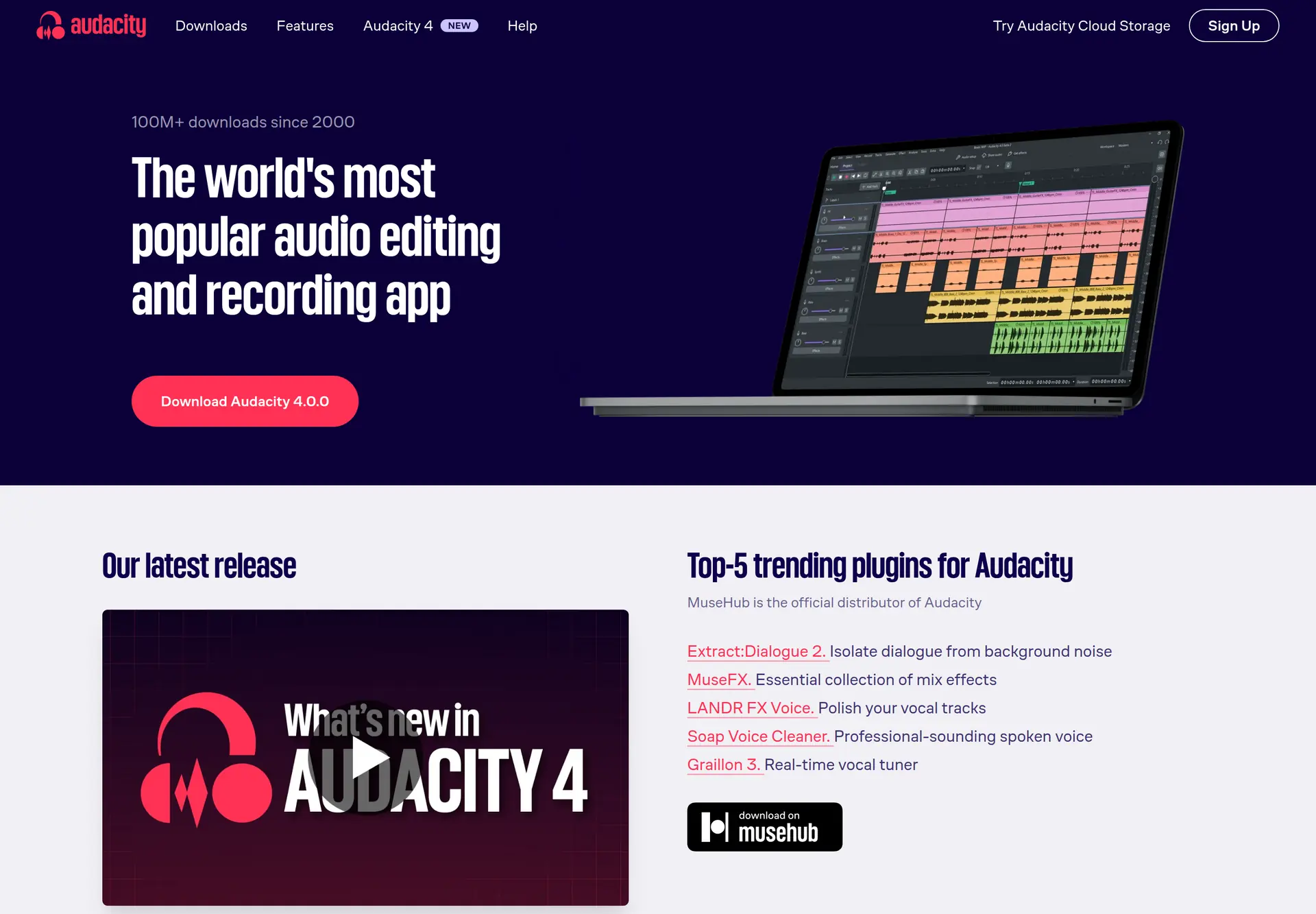 صفحه رسمی Audacity برای آشنایی با نرم‌افزار رایگان ضبط و ویرایش صدا