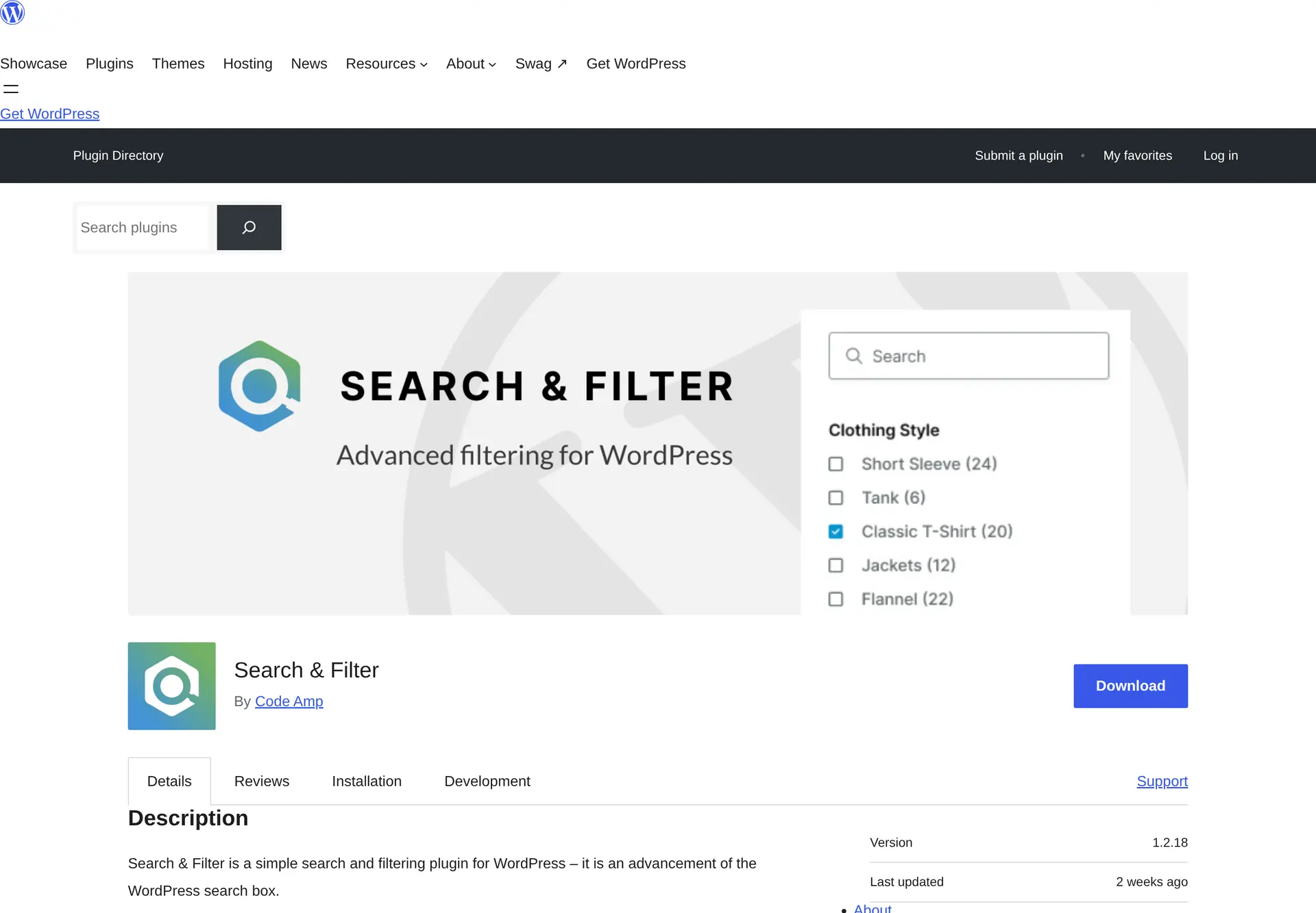 صفحه رسمی افزونه Search & Filter و اطلاعات نسخه رایگان اون