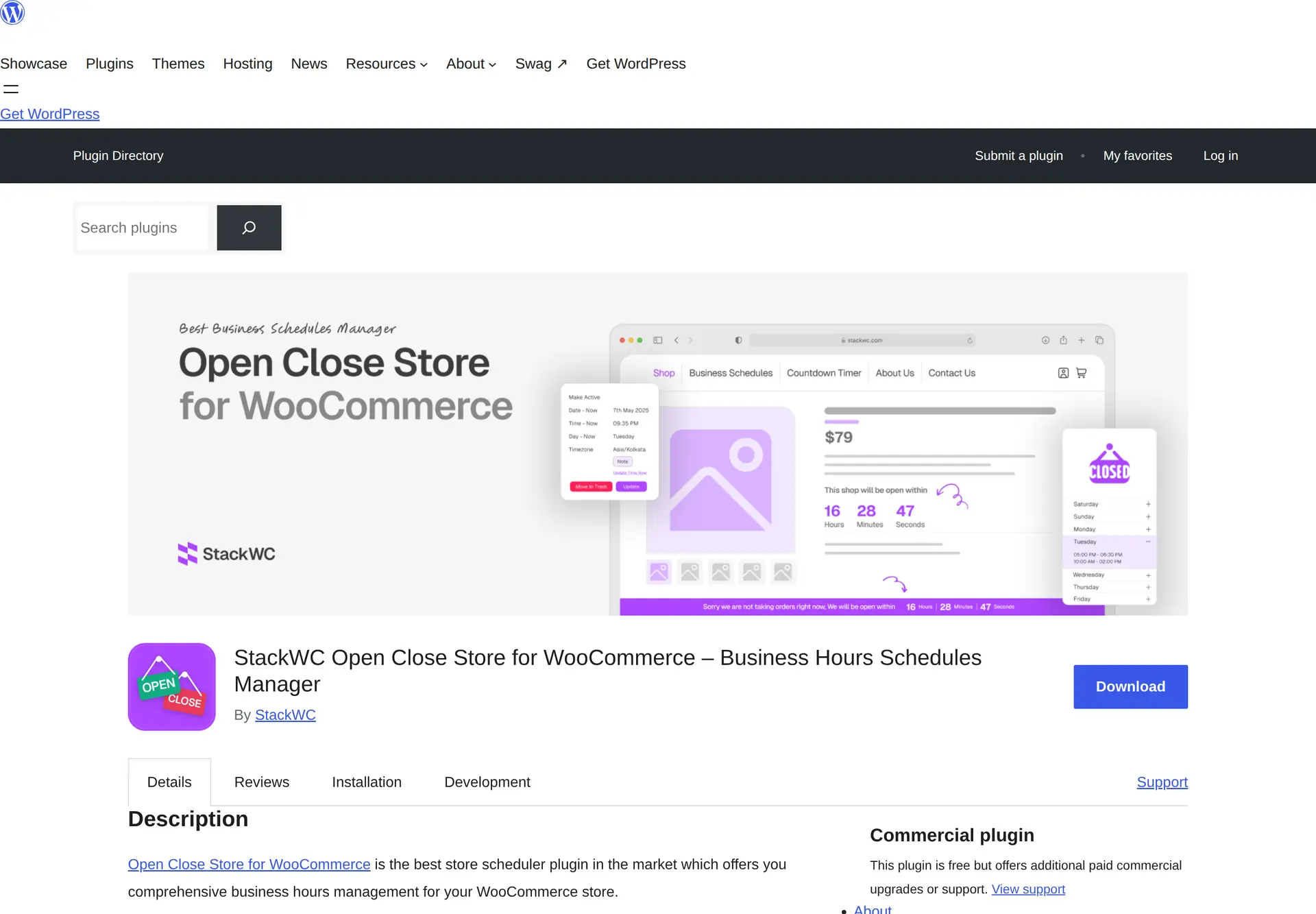 صفحه رسمی افزونه Open Close Store for WooCommerce و مشخصات اون در مخزن وردپرس