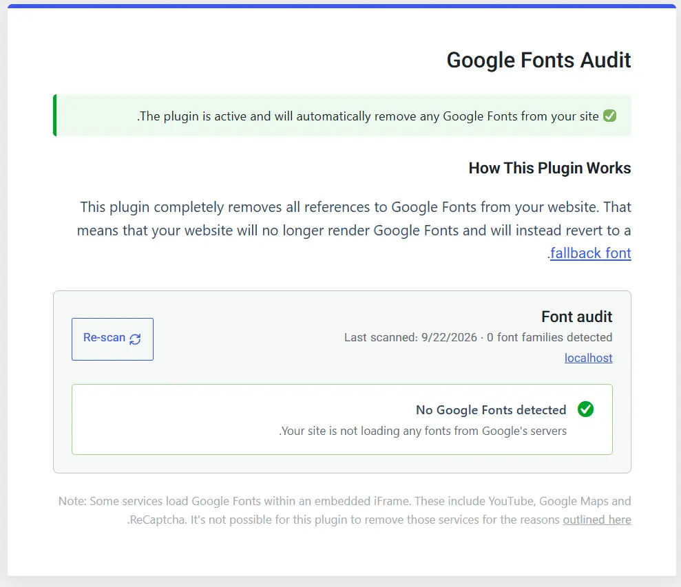 فعال شدن افزونهٔ Disable and Remove Google Fonts