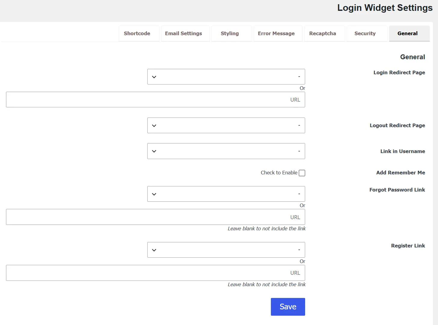 تنظیمات عمومی (General Settings) افزونه Login Widget With Shortcode