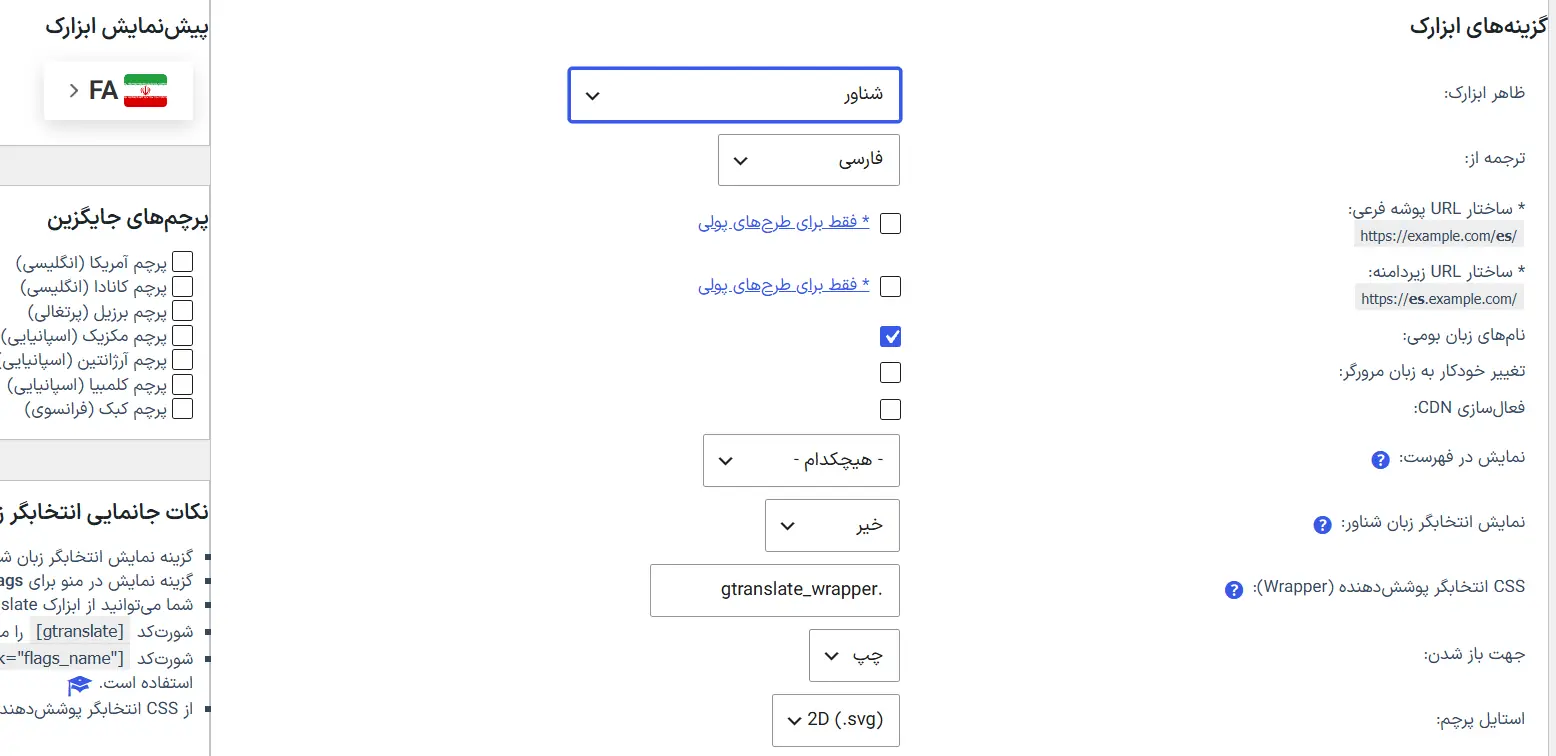 تنظیم ظاهر و جایگاه زبان‌گزین