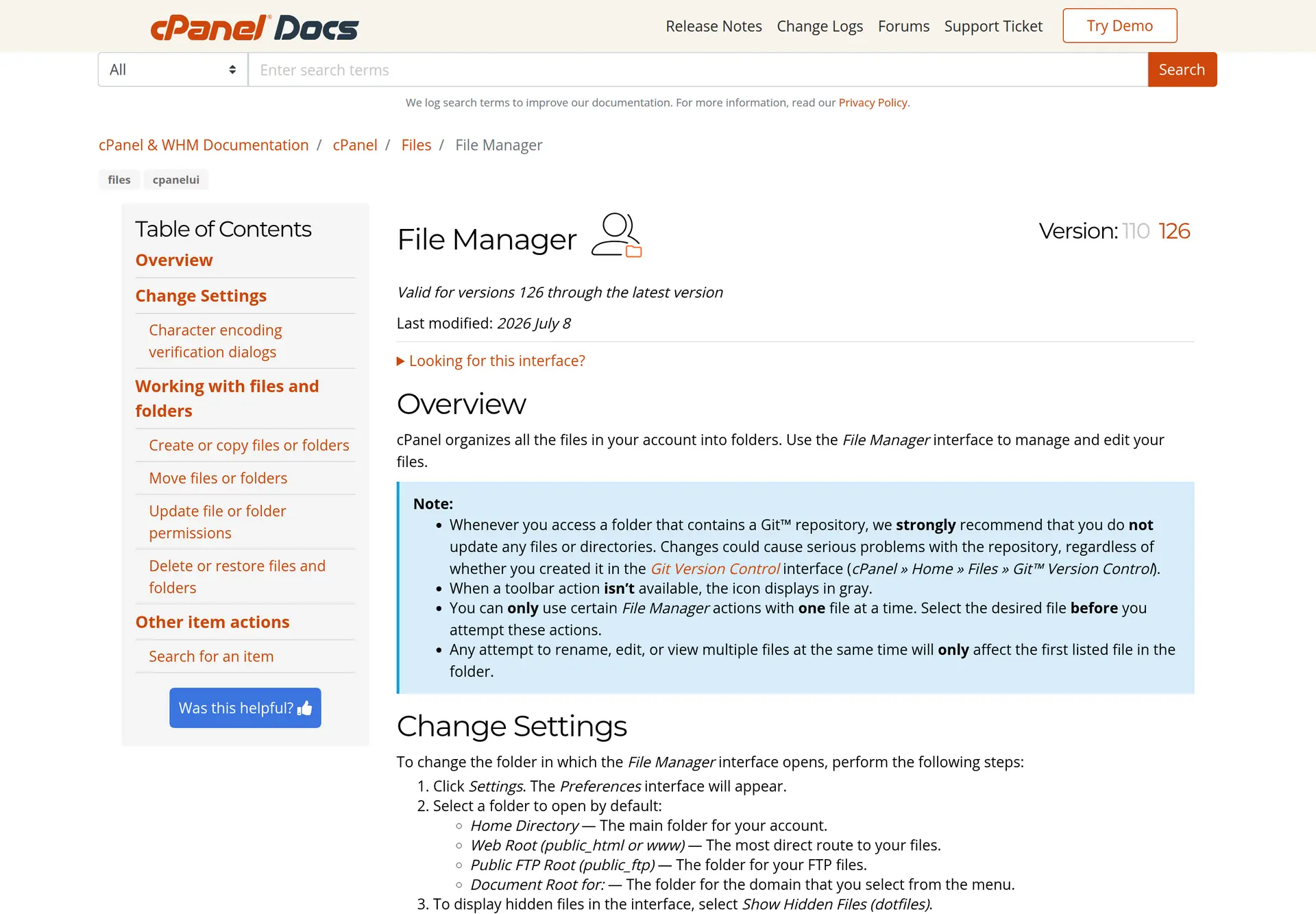 بخش File Manager در cPanel برای دسترسی به فایل‌های سایت