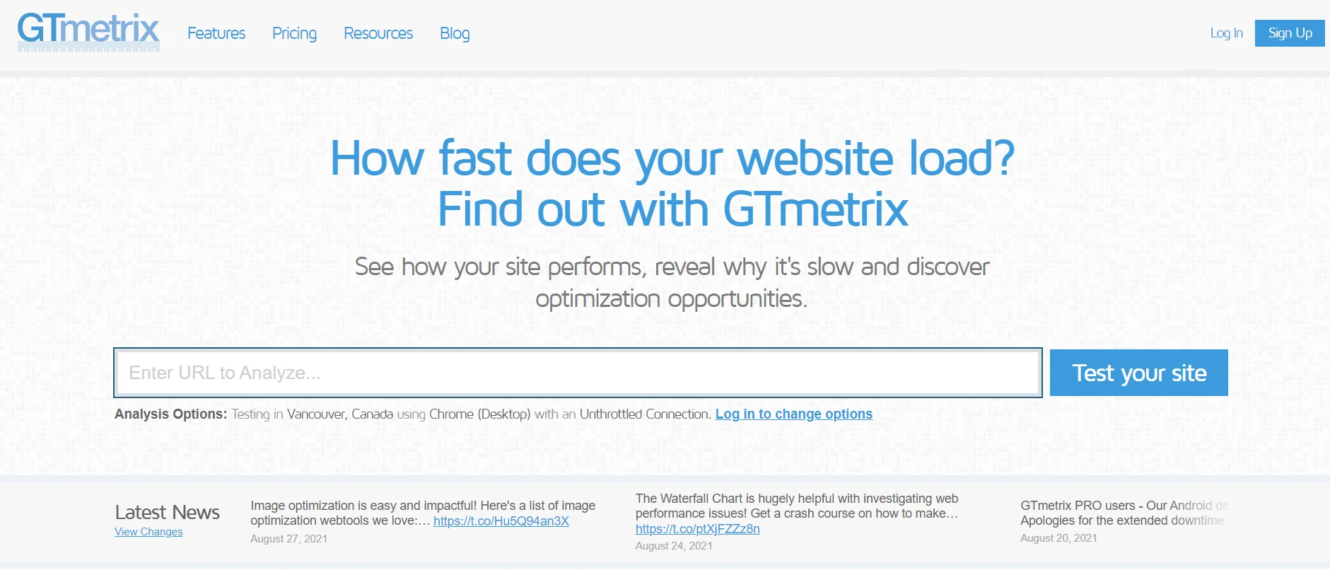 وبسایت GTmetrix