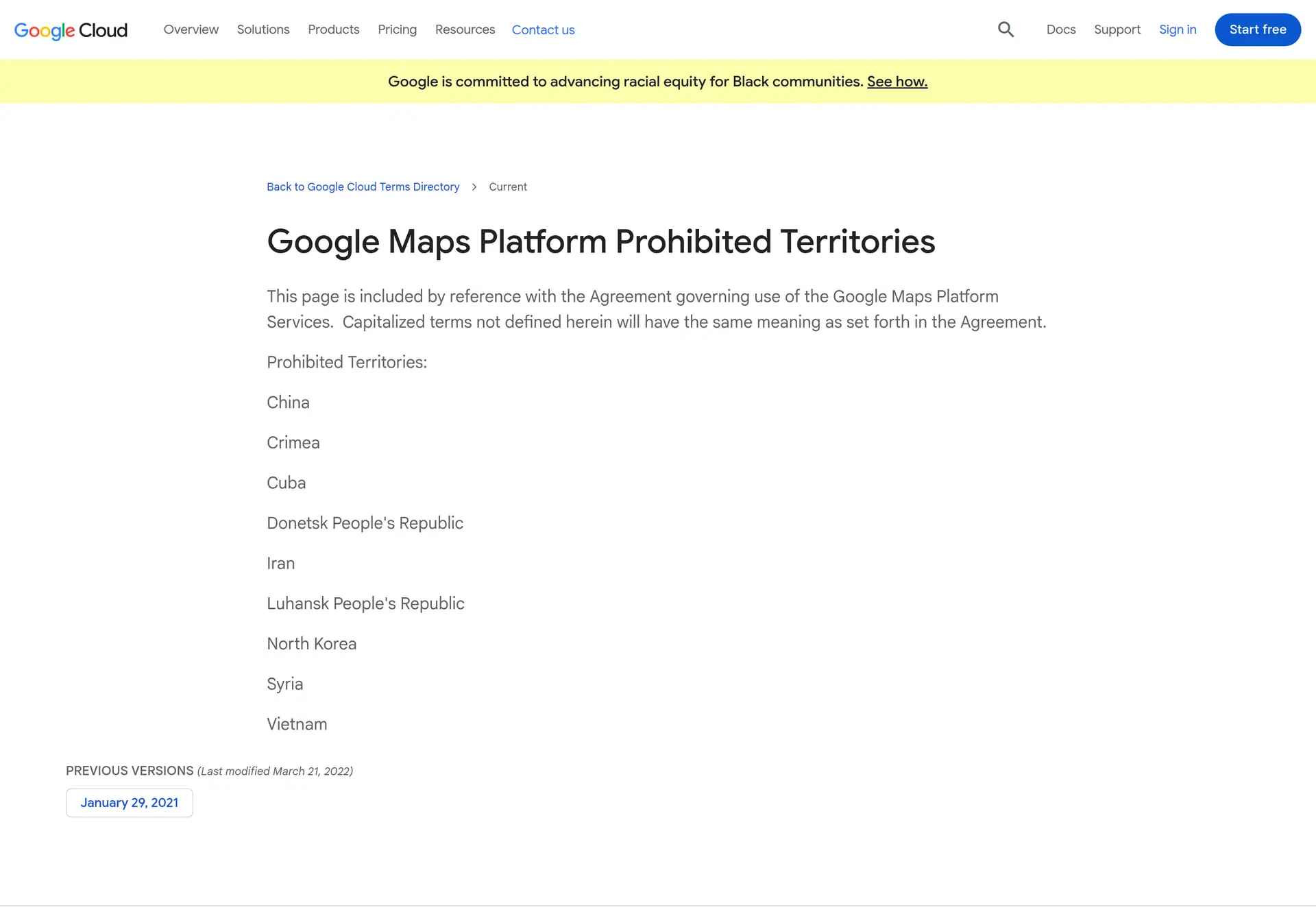 فهرست رسمی قلمروهای ممنوع Google Maps Platform که ایران هم در اون قرار داره