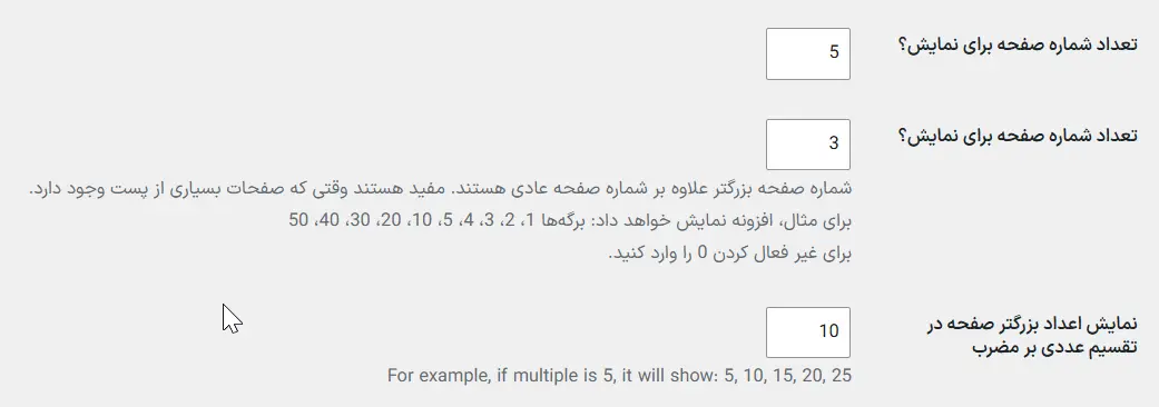 تنظیم تعداد شماره صفحه‌ها