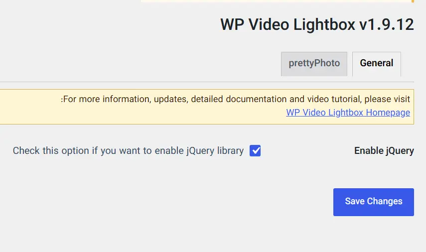 بخش general افزونه WP Video Lightbox