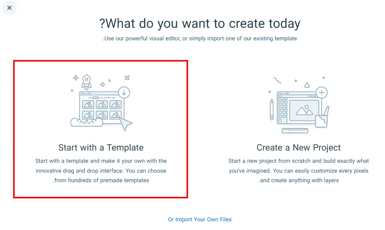 گزینه «Start with a Template»