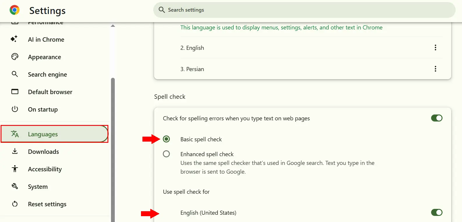 فعال‌کردن بررسی املا در Google Chrome