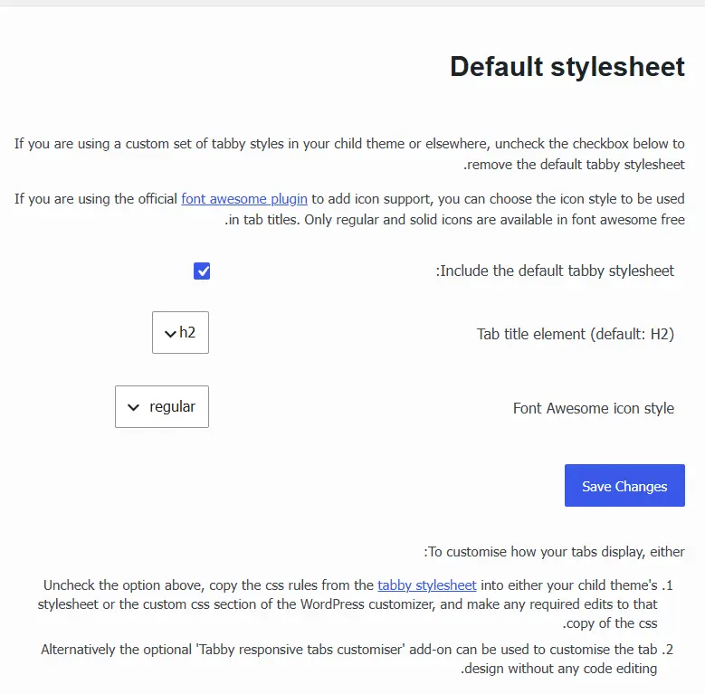 تنظیمات افزونه Tabby Responsive Tabs