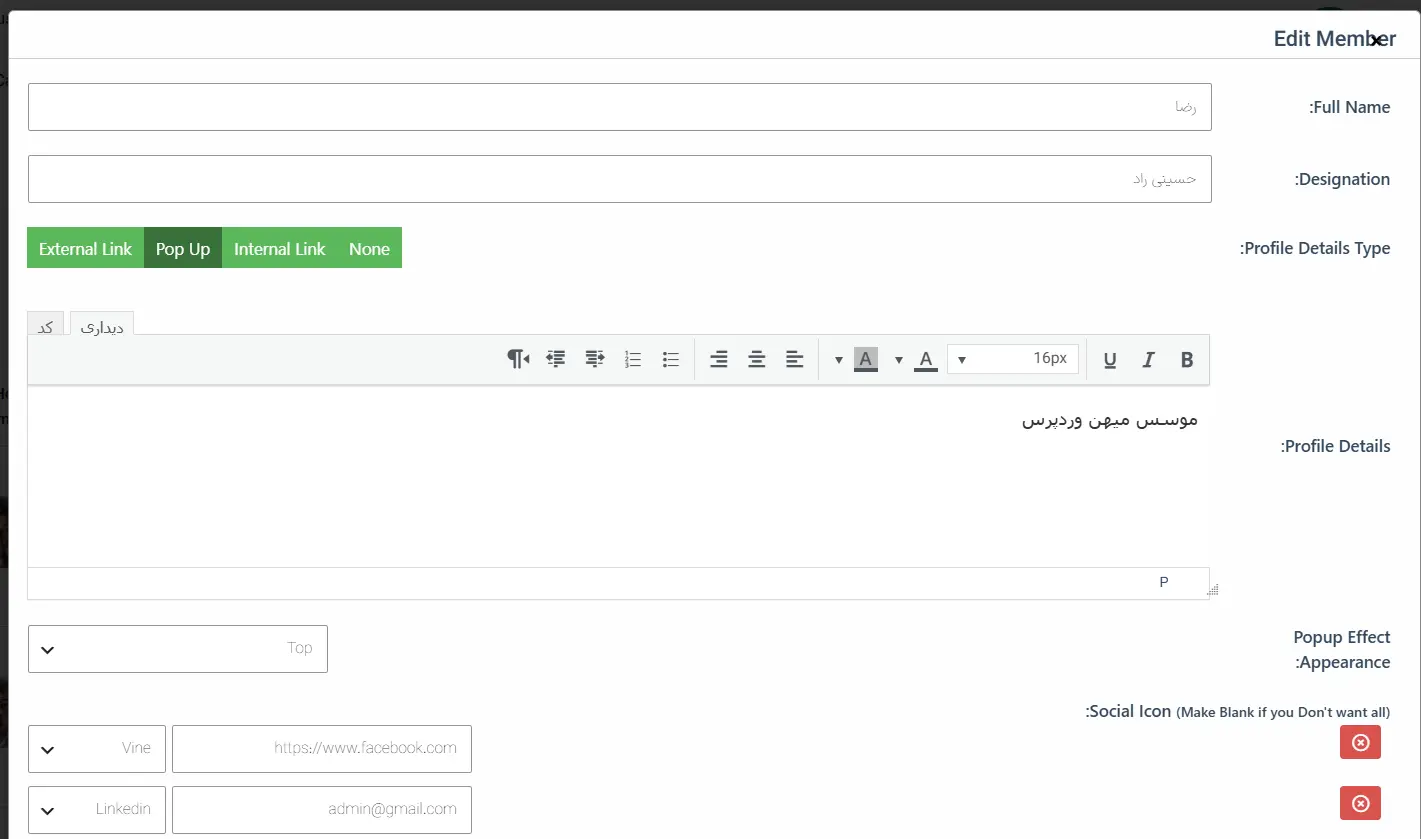 وارد کردن اطلاعات اعضای تیم