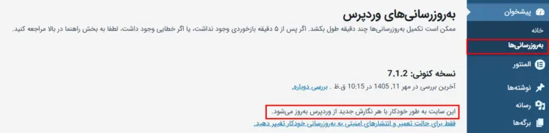 آپدیت خودکار هسته وردپرس